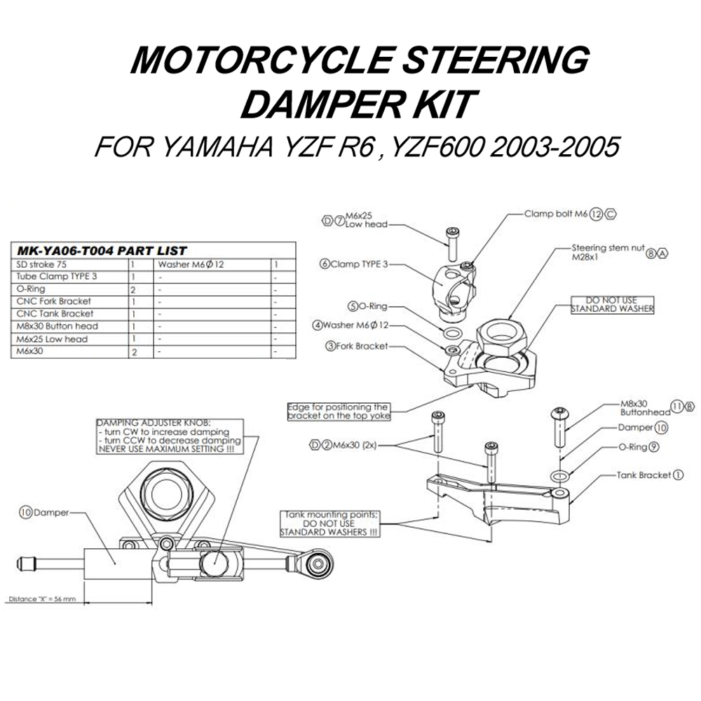 For YAMAHA YZF600 R6 2003-2005 - Steering Damper Stabilizer Kit Cnc ulasan dan harga